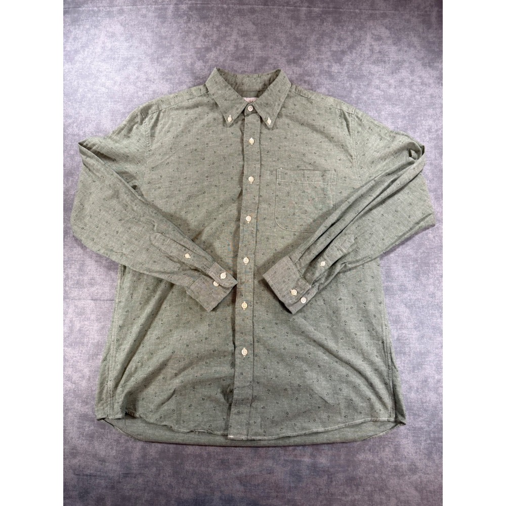 Saddlebred Mens Medium Classic Fit Stretch Cotton Shirt Green Geometric Button D